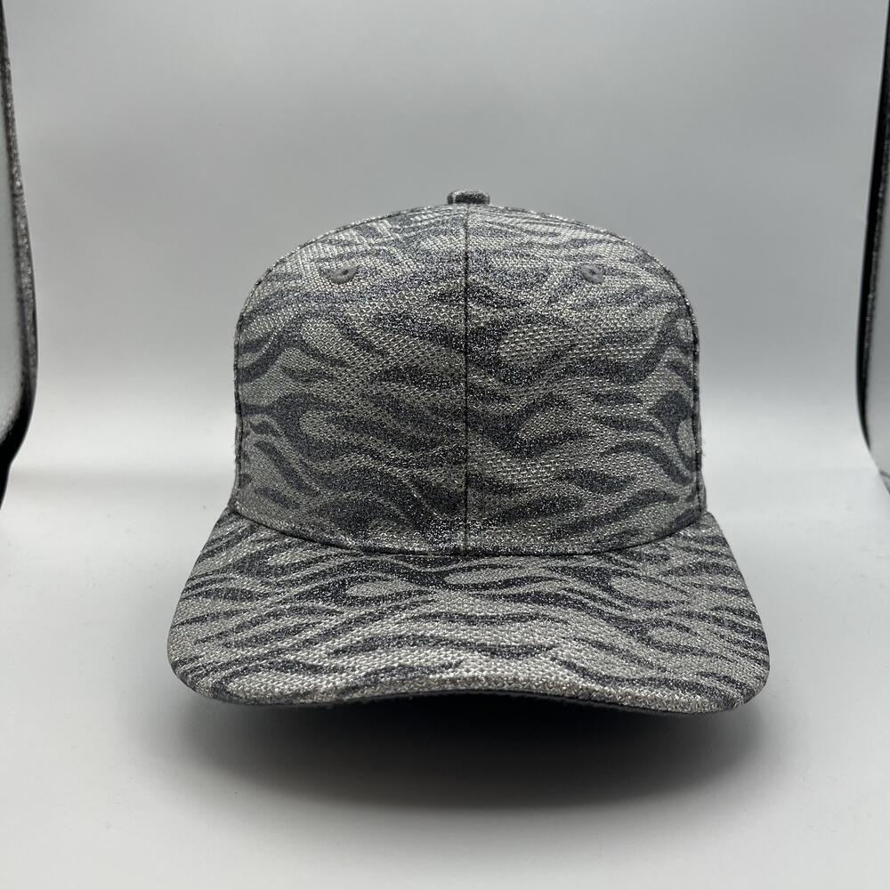 Crown Hat Cap Snap Back One Size Mens Silver Zebra Animal Print Adjustable Twill